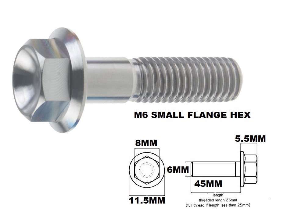 M6X45MM 1.00 THREAD PITCH TITANIUM FLANGE 8MM HEX BOLT GRADE 5